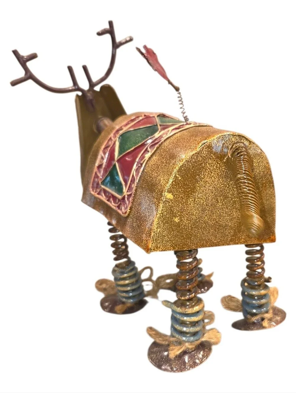 Whimsical Bobblehead Christmas Reindeer Retro Free Standing Metal Spring Dancing